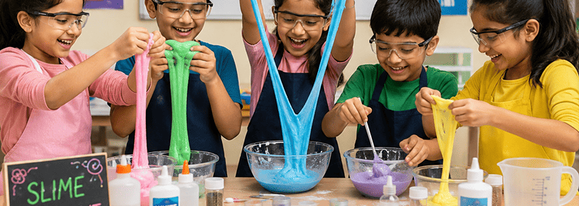 Children mixing and customizing their slime